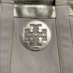 Tory Burch Gold and Canvas Tote